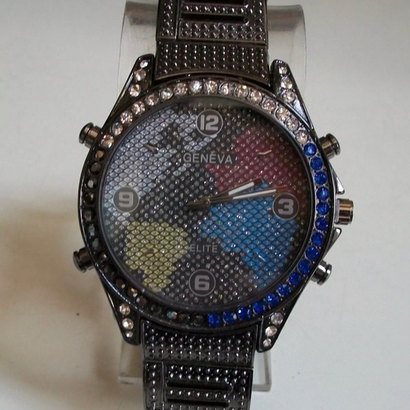 Men's Stone Hematite Finish World Map Dial Dressy Fashion Wrist watch - Picture 2 of 5